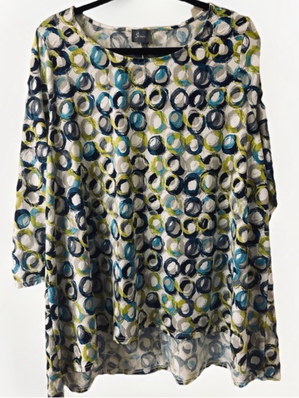 Strazzi Circle Print Women’s Tunic Top Blue/Green/White Flowy Lagenlook Sz XL